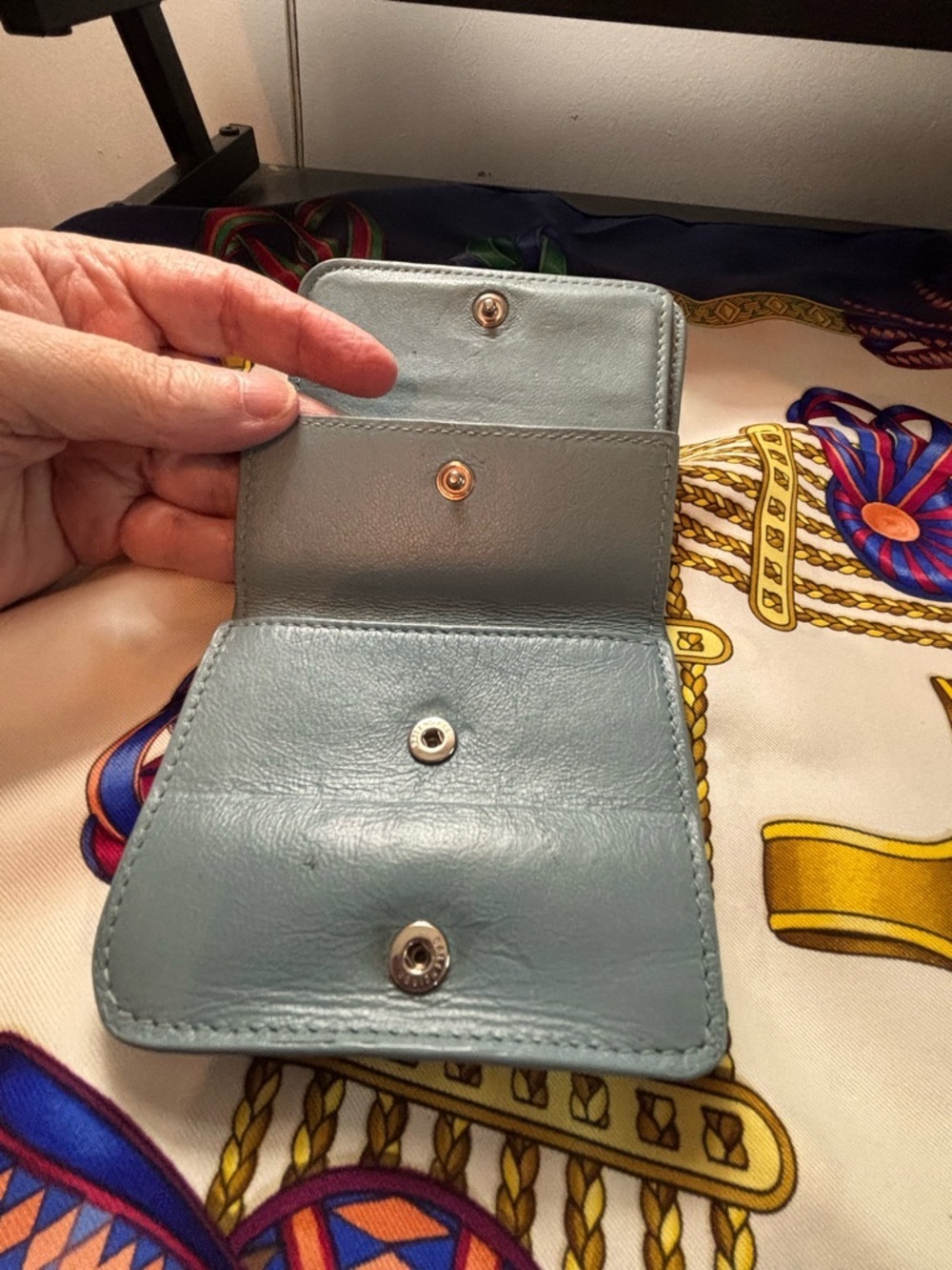 Authentic Balenciaga Cash Flap Coin and Card Holder – Grained Leather- Blue-Grey - Picture 7 of 9
